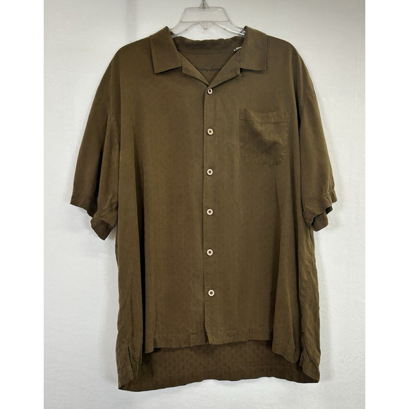 Tommy Bahama 100% Silk Shirt Mens XL Brown Loop Collar Button Up Bnfts Charity - Picture 1 of 7